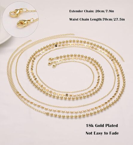 TOBENY 18K مطلية بالذهب سلسلة الخصر الطبقات للنساء سلسلة البطن متعددة الطبقات للماء للخصر سلاسل الخصر قابل للتعديل 27.5 بوصة - 35.5 بوصة الصيف مجوهرات الجسم مجوهرات البطن للنساء in Saudi Arabia