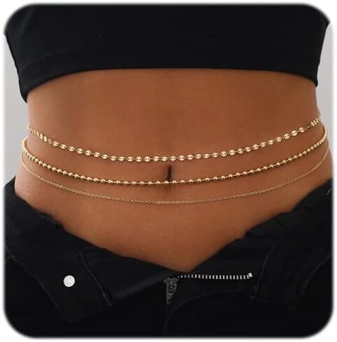 TOBENY 18K مطلية بالذهب سلسلة الخصر الطبقات للنساء سلسلة البطن متعددة الطبقات للماء للخصر سلاسل الخصر قابل للتعديل 27.5 بوصة - 35.5 بوصة الصيف مجوهرات الجسم مجوهرات البطن للنساء in Saudi Arabia