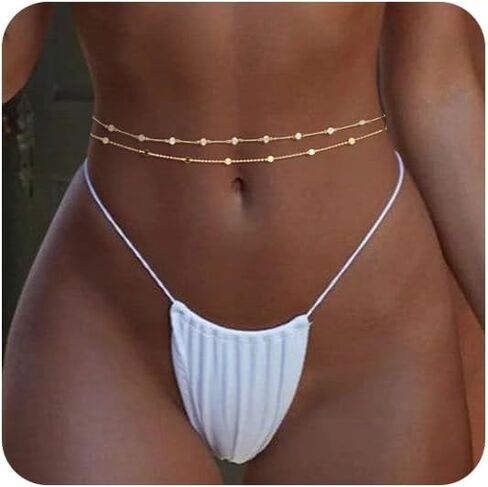 TOBENY 18K مطلية بالذهب سلسلة الخصر الطبقات للنساء سلسلة البطن متعددة الطبقات للماء للخصر سلاسل الخصر قابل للتعديل 27.5 بوصة - 35.5 بوصة الصيف مجوهرات الجسم مجوهرات البطن للنساء in Saudi Arabia