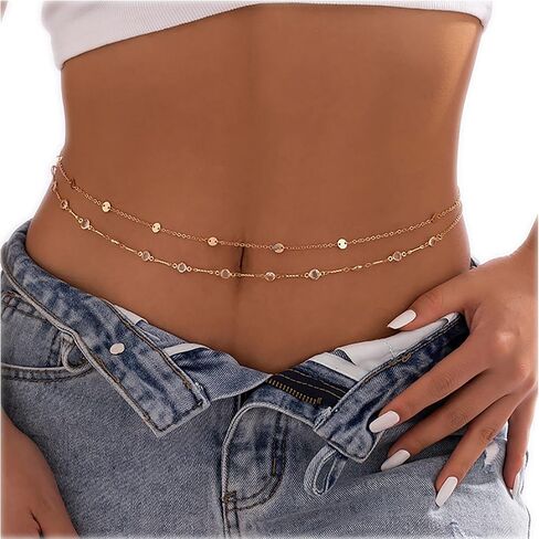 TOBENY 18K مطلية بالذهب سلسلة الخصر الطبقات للنساء سلسلة البطن متعددة الطبقات للماء للخصر سلاسل الخصر قابل للتعديل 27.5 بوصة - 35.5 بوصة الصيف مجوهرات الجسم مجوهرات البطن للنساء in Saudi Arabia
