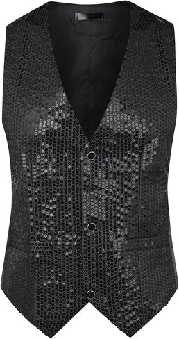Lars Amadeus Shiny Sequin Vest for Men's V-Neck Party Sleeveless Suit Waistcoat in Saudi Arabia