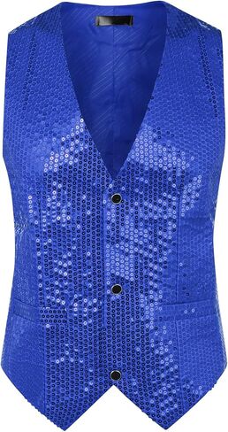 Lars Amadeus Shiny Sequin Vest for Men's V-Neck Party Sleeveless Suit Waistcoat in Saudi Arabia