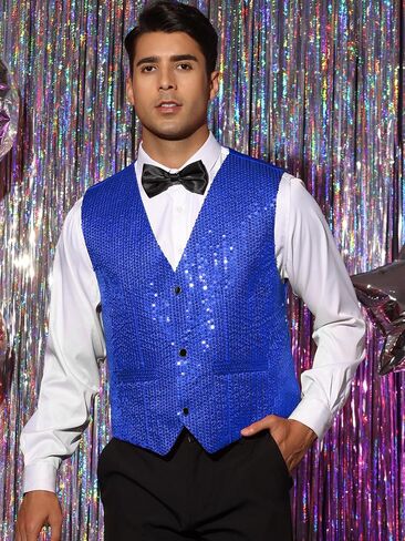 Lars Amadeus Shiny Sequin Vest for Men's V-Neck Party Sleeveless Suit Waistcoat in Saudi Arabia