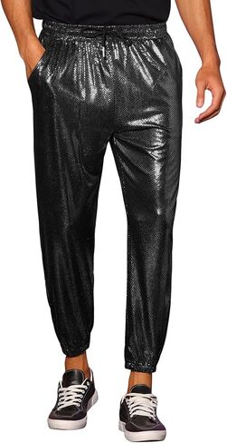 Lars Amadeus Metallic Sequin Joggers for Men's Drawstring Waist Disco Costume Sparkly Pants in Saudi Arabia