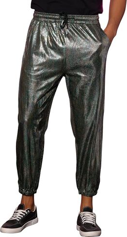 Lars Amadeus Metallic Sequin Joggers for Men's Drawstring Waist Disco Costume Sparkly Pants in Saudi Arabia
