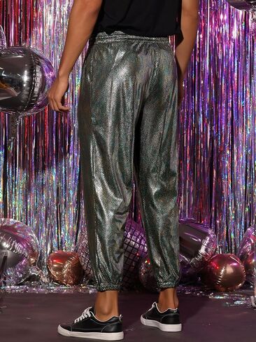 Lars Amadeus Metallic Sequin Joggers for Men's Drawstring Waist Disco Costume Sparkly Pants in Saudi Arabia
