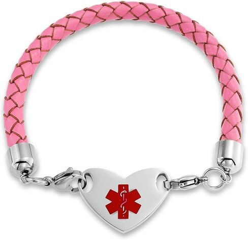 Bling Jewelry Customizable Engravable Identification Medical ID Pink Braided Leather Bracelet For Women Stainless Steel in Saudi Arabia