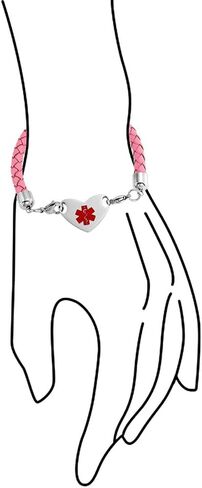 Bling Jewelry Customizable Engravable Identification Medical ID Pink Braided Leather Bracelet For Women Stainless Steel in Saudi Arabia