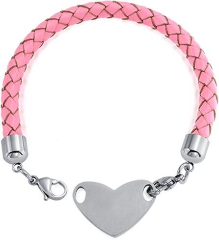 Bling Jewelry Customizable Engravable Identification Medical ID Pink Braided Leather Bracelet For Women Stainless Steel in Saudi Arabia