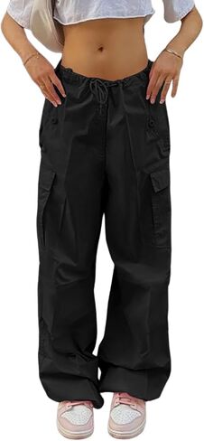 Women Baggy Cargo Pants Y2K Parachute Pant Drawstring Sweatpants Jogger Streetwear with Pocket in Saudi Arabia
