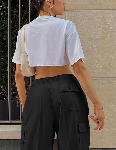 Women Baggy Cargo Pants Y2K Parachute Pant Drawstring Sweatpants Jogger Streetwear with Pocket in Saudi Arabia
