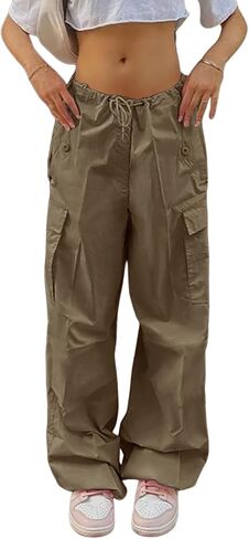Women Baggy Cargo Pants Y2K Parachute Pant Drawstring Sweatpants Jogger Streetwear with Pocket in Saudi Arabia