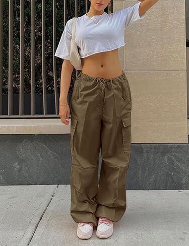 Women Baggy Cargo Pants Y2K Parachute Pant Drawstring Sweatpants Jogger Streetwear with Pocket in Saudi Arabia