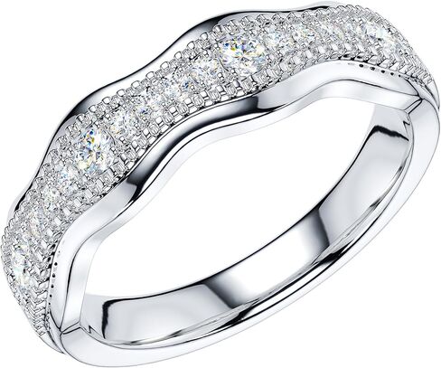 THELANDA Genuine Moissanite or Simulated Diamond Sterling Silver Antique Milgrain Wave Shape Eternity Band Wedding Ring in Saudi Arabia