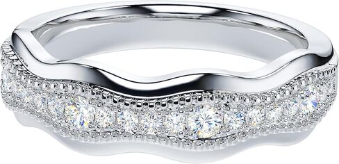 THELANDA Genuine Moissanite or Simulated Diamond Sterling Silver Antique Milgrain Wave Shape Eternity Band Wedding Ring in Saudi Arabia