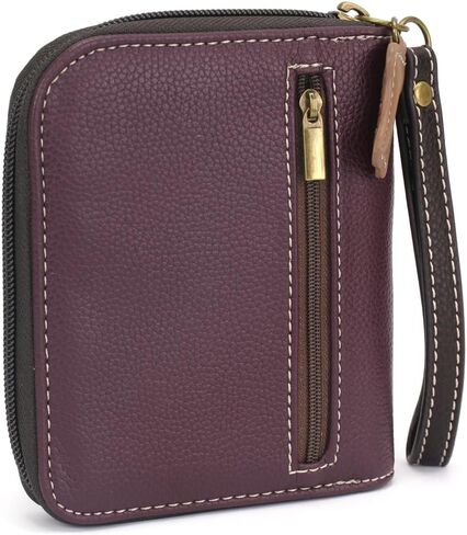 Chala Vegan Leather Zip Around Wallet with Wristlet (French Bulldog - Plum) in Kuwait