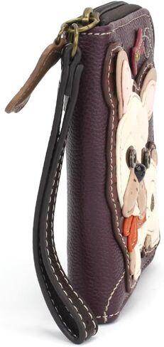Chala Vegan Leather Zip Around Wallet with Wristlet (French Bulldog - Plum) in Kuwait
