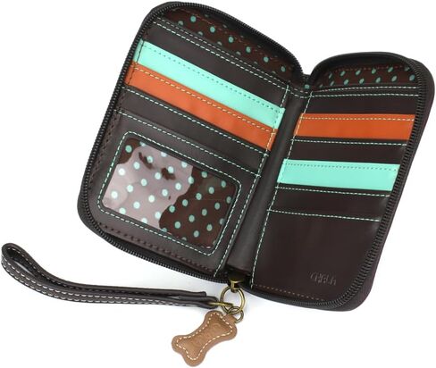 Chala Vegan Leather Zip Around Wallet with Wristlet (French Bulldog - Plum) in Kuwait