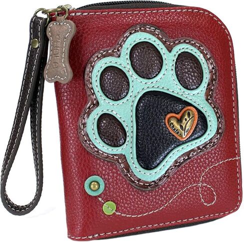 Chala Vegan Leather Zip Around Wallet with Wristlet (French Bulldog - Plum) in Kuwait