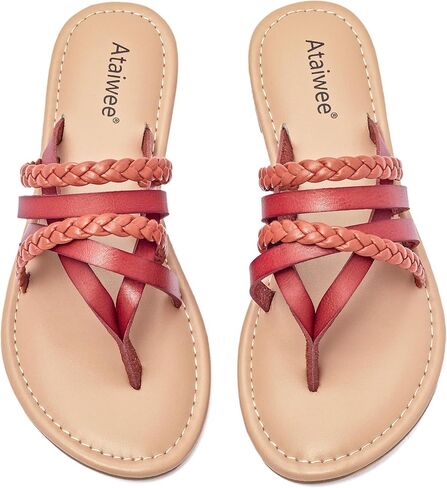 Ataiwee Women's Casual Thong Dressy Strap Flat Slide Sandals, | Comfortable Insole, Slip On Summer Sandals,Round Toe Multi Strap, lightweight Beach Flat Sandals in Saudi Arabia