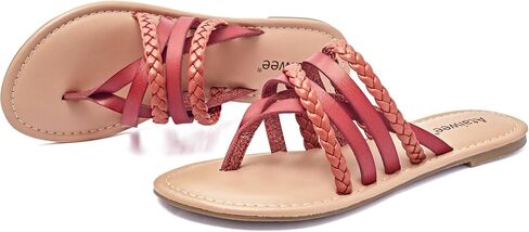 Ataiwee Women's Casual Thong Dressy Strap Flat Slide Sandals, | Comfortable Insole, Slip On Summer Sandals,Round Toe Multi Strap, lightweight Beach Flat Sandals in Saudi Arabia