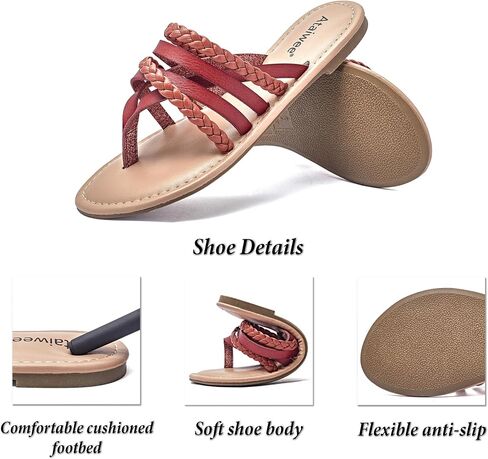 Ataiwee Women's Casual Thong Dressy Strap Flat Slide Sandals, | Comfortable Insole, Slip On Summer Sandals,Round Toe Multi Strap, lightweight Beach Flat Sandals in Saudi Arabia