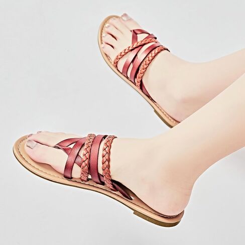 Ataiwee Women's Casual Thong Dressy Strap Flat Slide Sandals, | Comfortable Insole, Slip On Summer Sandals,Round Toe Multi Strap, lightweight Beach Flat Sandals in Saudi Arabia