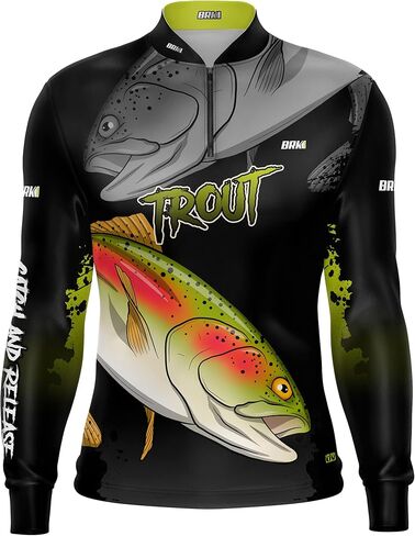 BRK Mens Long Sleeve Fishing Shirt Blacked Trout UPF 30 Sun Protection in Saudi Arabia