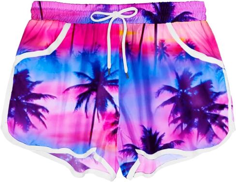 Deerose Women Summer Board Shorts Hawaiian Tropical Print Beach Swim Shorts with Pockets in Saudi Arabia