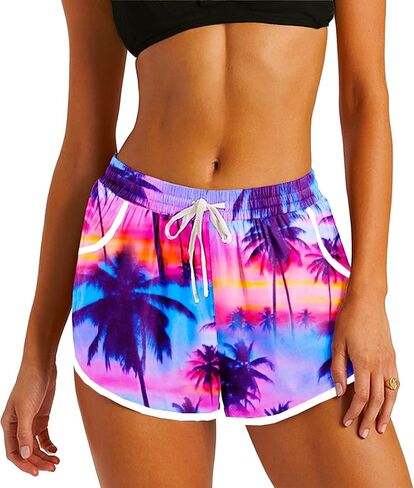 Deerose Women Summer Board Shorts Hawaiian Tropical Print Beach Swim Shorts with Pockets in Saudi Arabia