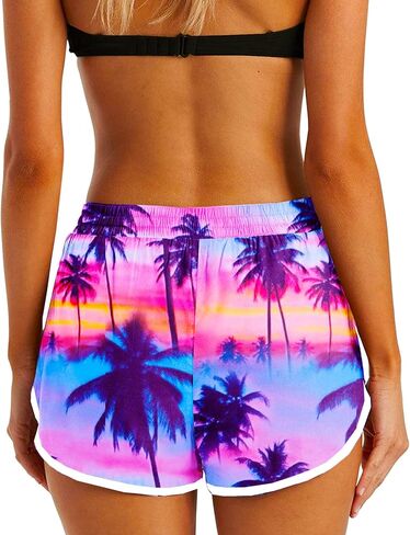 Deerose Women Summer Board Shorts Hawaiian Tropical Print Beach Swim Shorts with Pockets in Saudi Arabia