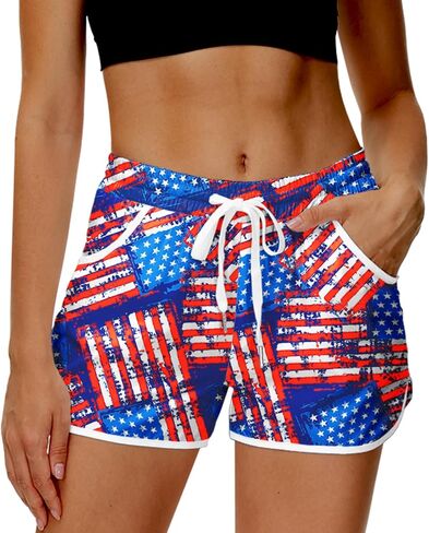Deerose Women Summer Board Shorts Hawaiian Tropical Print Beach Swim Shorts with Pockets in Saudi Arabia
