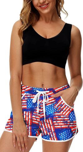 Deerose Women Summer Board Shorts Hawaiian Tropical Print Beach Swim Shorts with Pockets in Saudi Arabia