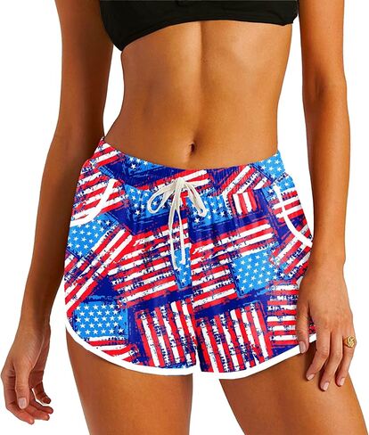 Deerose Women Summer Board Shorts Hawaiian Tropical Print Beach Swim Shorts with Pockets in Saudi Arabia