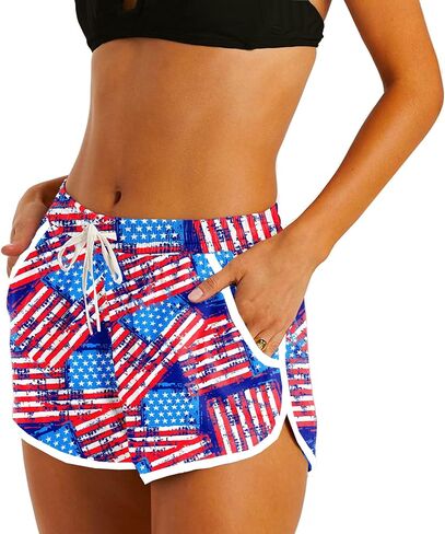 Deerose Women Summer Board Shorts Hawaiian Tropical Print Beach Swim Shorts with Pockets in Saudi Arabia