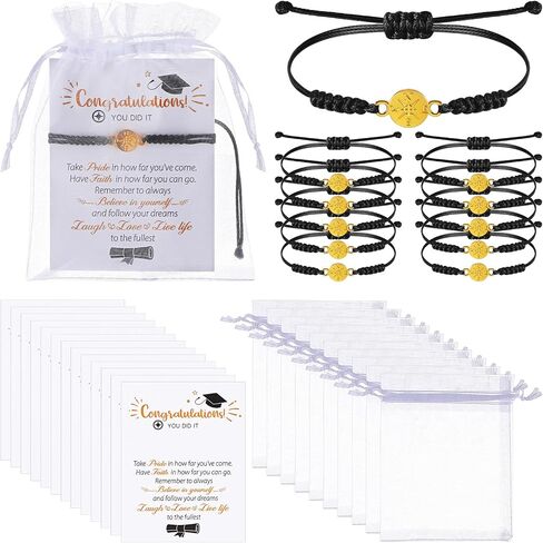 Sureio 60 Pcs 2024 Graduation Bracelet Set 20 Compass Bracelets 20 Graduation Cards 20 Organza Bags College Graduation Gifts in Saudi Arabia