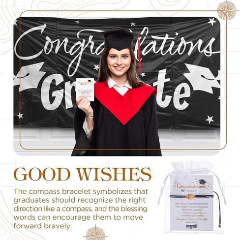 Sureio 60 Pcs 2024 Graduation Bracelet Set 20 Compass Bracelets 20 Graduation Cards 20 Organza Bags College Graduation Gifts in Saudi Arabia