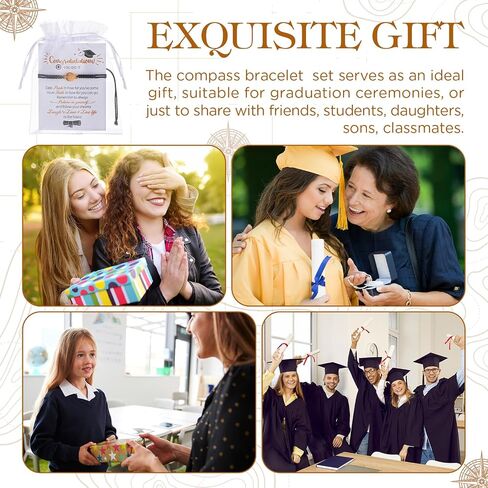 Sureio 60 Pcs 2024 Graduation Bracelet Set 20 Compass Bracelets 20 Graduation Cards 20 Organza Bags College Graduation Gifts in Saudi Arabia