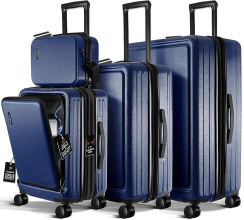 Hard Shell Luggage Sets with Spinner Wheels 4 Piece, Expandable Large Suitcases with TSA Lock, Travel Large Suitcase Set, Black Luggage Set in Saudi Arabia