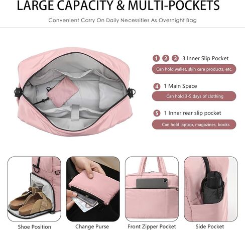 Travel Duffel Bag, Puffy Sports Tote Puffer Gym Bag with Toiletry Bag & Shoes Compartment, Quilted Weekender Overnight Bag for Women (Brown) in Saudi Arabia