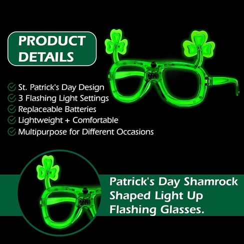 The Electric Mammoth 1 Pair LED St. Patrick's Day Shamrock Glasses Green Light Up Flashing Party Accessory in Saudi Arabia