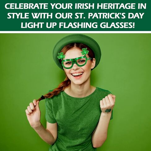 The Electric Mammoth 1 Pair LED St. Patrick's Day Shamrock Glasses Green Light Up Flashing Party Accessory in Saudi Arabia
