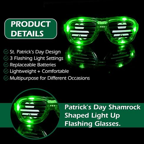 The Electric Mammoth 1 Pair LED St. Patrick's Day Shamrock Glasses Green Light Up Flashing Party Accessory in Saudi Arabia