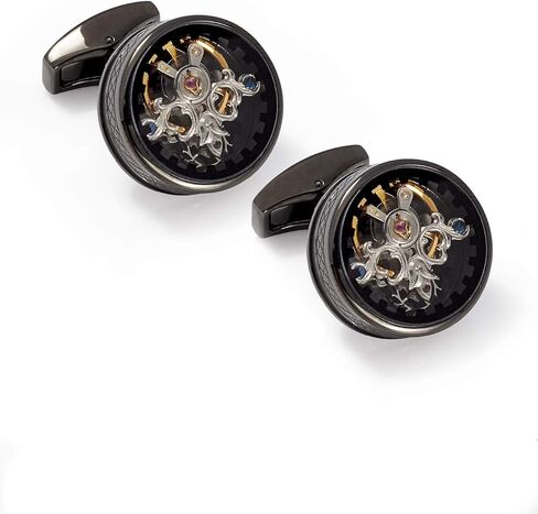 Single Tourbillon Gear Cufflinks in Gunmetal and Black Enamel in Kuwait