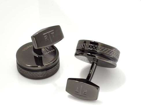 Single Tourbillon Gear Cufflinks in Gunmetal and Black Enamel in Kuwait