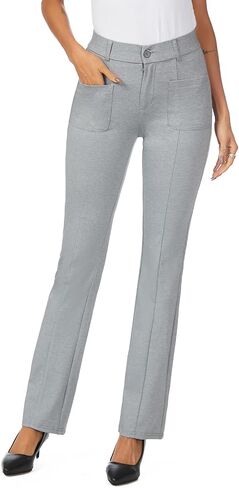 iChosy Women's High Waist Stretchy Bootcut Dress Work Slacks Pants with Pockets in Kuwait