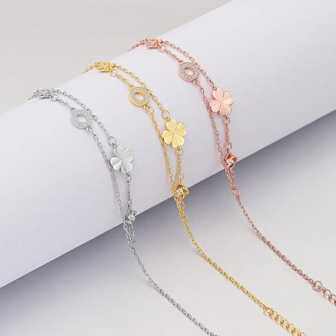18K Gold Plated Bracelet for Women Copper Adjustable Layered Line Lucky Clover Charm Chain Bracelets for Girls Mother's Day Gift Jewelry in Saudi Arabia