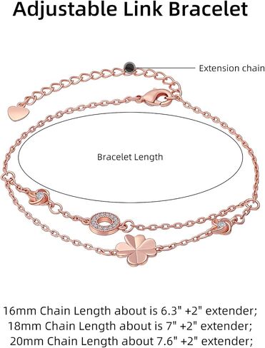 18K Gold Plated Bracelet for Women Copper Adjustable Layered Line Lucky Clover Charm Chain Bracelets for Girls Mother's Day Gift Jewelry in Saudi Arabia