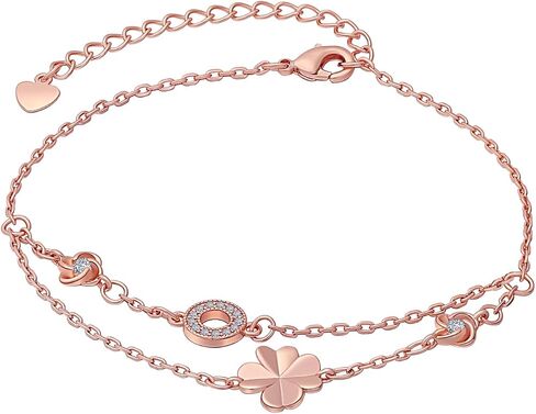 18K Gold Plated Bracelet for Women Copper Adjustable Layered Line Lucky Clover Charm Chain Bracelets for Girls Mother's Day Gift Jewelry in Saudi Arabia