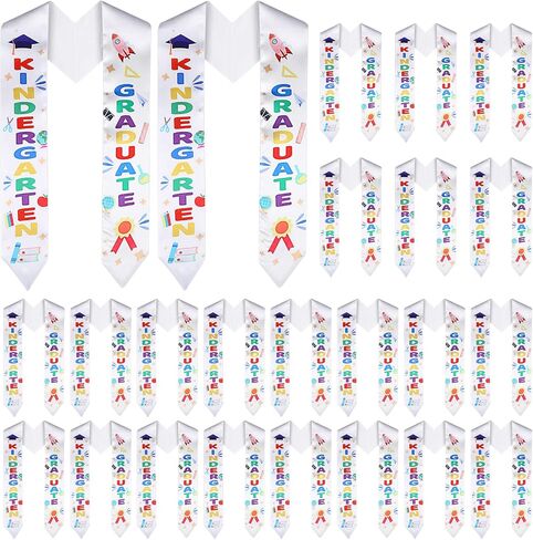 24 Pieces Preschool Printed Graduation Stole Unisex Kindergarten Graduate Printed Sash Satin Graduation Sash Honor Stole Scarf for Kids in Saudi Arabia
